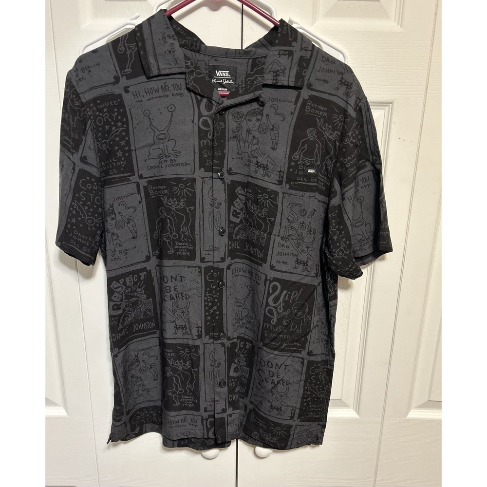 VANS, Daniel Johnston Artwork Short Sleeve Button Up, Black, Loop Collar, Medium